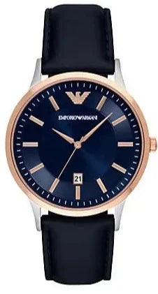 Emporio Armani Renato Analog Blue Dial Black Leather Strap Watch For Men - AR2506 Authentic Buy Shop Now