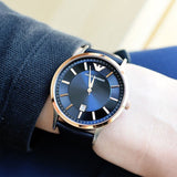 Emporio Armani Renato Analog Blue Dial Black Leather Strap Watch For Men - AR2506 Authentic Buy Shop Now