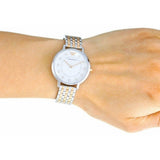 Emporio Armani Gianni T Bar Mother of Pearl Dial Two Tone Steel Strap Watch For Women - AR2508 Authentic Buy Shop Now