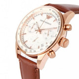 Emporio Armani Sportivo Chronograph White Dial Brown Leather Strap Watch For Men - AR5996 Authentic Buy Shop Now