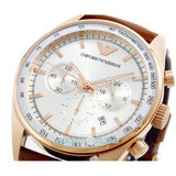 Emporio Armani Sportivo Chronograph White Dial Brown Leather Strap Watch For Men - AR5996 Authentic Buy Shop Now