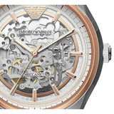 Emporio Armani Zeta Skeleton Automatic Silver Dial Black Leather Strap Watch For Men - AR60018 Authentic Buy Shop Now