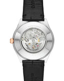 Emporio Armani Zeta Skeleton Automatic Silver Dial Black Leather Strap Watch For Men - AR60018 Authentic Buy Shop Now