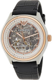 Emporio Armani Zeta Skeleton Automatic Silver Dial Black Leather Strap Watch For Men - AR60018 Authentic Buy Shop Now