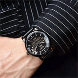 Emporio Armani Meccanico Quartz Black Dial Black Leather Strap Watch For Men - AR60032 Authentic Buy Shop Now