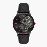 Emporio Armani Meccanico Skeleton Black Dial Black Leather Strap Watch For Men - AR60046 Authentic Buy Shop Now