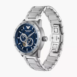 Emporio Armani Mario Chronograph Automatic Blue Dial Silver Steel Strap Watch For Men - AR60052 Authentic Buy Shop Now