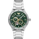 Emporio Armani Meccanico Chronograph Automatic Green Dial Silver Steel Strap Watch For Men - AR60053 Authentic Buy Shop Now