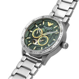 Emporio Armani Meccanico Chronograph Automatic Green Dial Silver Steel Strap Watch For Men - AR60053 Authentic Buy Shop Now