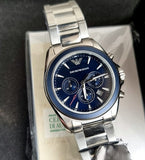 Emporio Armani Sportivo Chronograph Blue Dial Silver Steel Strap Watch For Men - AR6091 Authentic Buy Shop Now