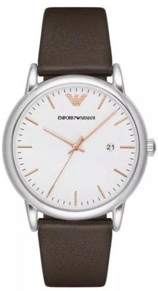 Emporio Armani Kappa Quartz White Dial Brown Leather Strap Watch For Men - AR80006 Authentic Buy Shop Now