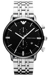Emporio Armani Gianni Chronograph Black Dial Silver Steel Strap Watch For Men - AR80009 Authentic Buy Shop Now
