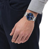 Emporio Armani Kappa Quartz Blue Dial Silver Steel Strap Watch For Men - AR80010 Authentic Buy Shop Now