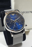 Emporio Armani Luigi Chronograph Blue Dial Silver Mesh Bracelet Watch For Men - AR80038 Authentic Buy Shop Now