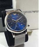 Emporio Armani Luigi Chronograph Blue Dial Silver Mesh Bracelet Watch For Men - AR80038 Authentic Buy Shop Now