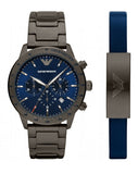 Emporio Armani Mario Chronograph Blue Dial Grey Steel Strap Watch For Men - AR80045 Authentic Buy Shop Now
