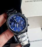 Emporio Armani Mario Chronograph Blue Dial Grey Steel Strap Watch For Men - AR80045 Authentic Buy Shop Now