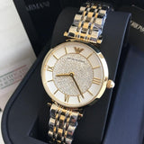 Emporio Armani Gianni T Bar White Dial Two Tone Steel Strap Watch For Women - AR8031 Authentic Buy Shop Now