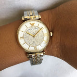 Emporio Armani Gianni T Bar White Dial Two Tone Steel Strap Watch For Women - AR8031 Authentic Buy Shop Now