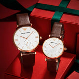 Emporio Armani Analog White Dial Brown Leather Strap Watch For Men - AR9042 Authentic Buy Shop Now