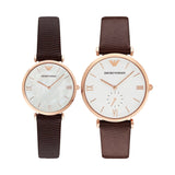 Emporio Armani Analog White Dial Brown Leather Strap Watch For Men - AR9042 Authentic Buy Shop Now