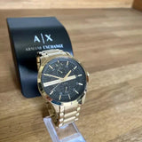 Armani Exchange Hampton Chronograph Black Dial Gold Steel Strap Watch For Men - AX2122