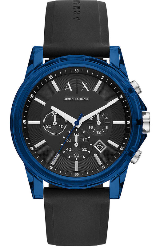 Armani Exchange Outerbanks Chronograph Black Dial Black Silicone Strap Watch For Men - AX1339 Authentic Buy Shop Now