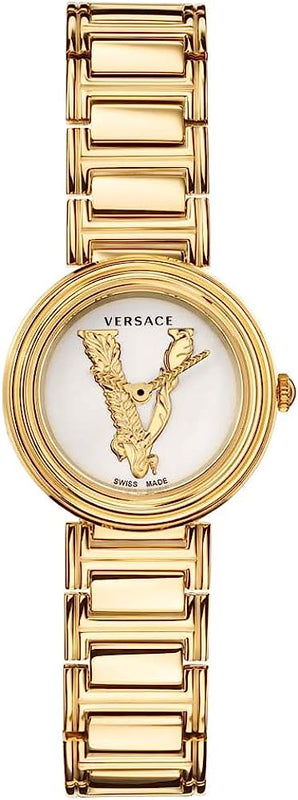 Versace Mini Virtus Quartz White Dial Gold Steel Strap Watch For Men - VET300221 Authentic Buy Shop Now