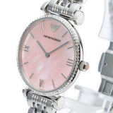 Emporio Armani Gianni T Bar Pink Mother of Pearl Dial Silver Steel Strap Watch For Women - AR1779 Authentic Buy Shop Now