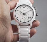 Emporio Armani Luigi Chronograph Ceramic White Dial White Ceramic Strap Watch For Men - AR1499 Authentic Buy Shop Now