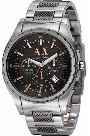 Armani Exchange Chronograph Black Dial Silver Steel Strap Watch For Men - AX1093 Authentic Buy Shop Now