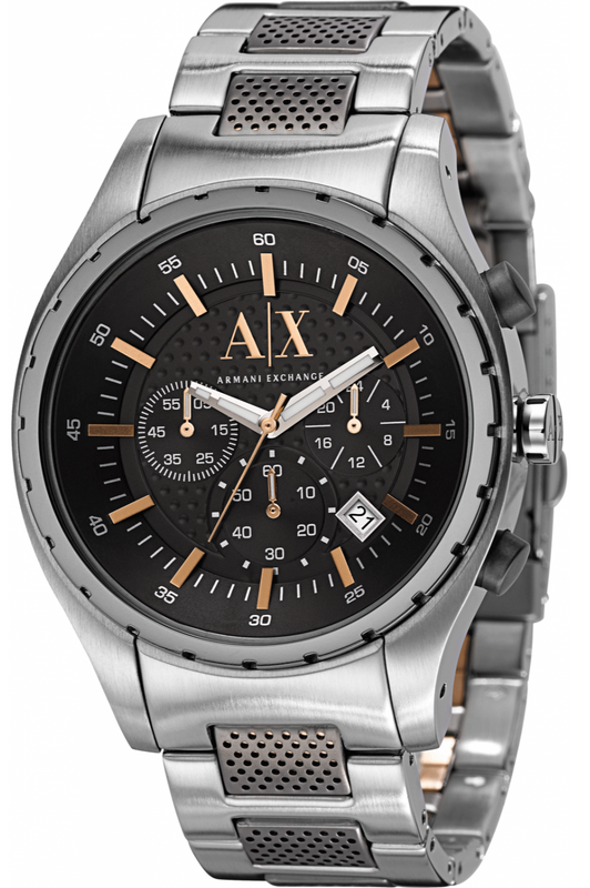 Armani Exchange Chronograph Black Dial Silver Steel Strap Watch For Men - AX1093 Authentic Buy Shop Now