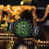 Emporio Armani Mario Chronograph Green Dial Black Steel Strap Watch For Men - AR11472 Authentic Buy Shop Now