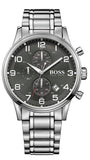 Hugo Boss Aeroliner Chronograph Black Dial Silver Steel Strap Watch For Men - 1512446 Authentic Buy Shop Now