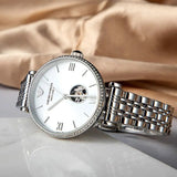 Emporio Armani Gianni T-Bar Automatic Silver Dial Silver Steel Strap Watch For Women - AR60022 Authentic Buy Shop Now