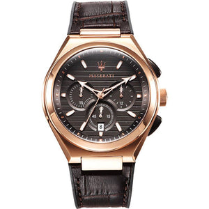 Maserati Triconic Chronograph Grey Dial Brown Leather Strap Watch For Men - R8871639003 Authentic Buy Shop Now