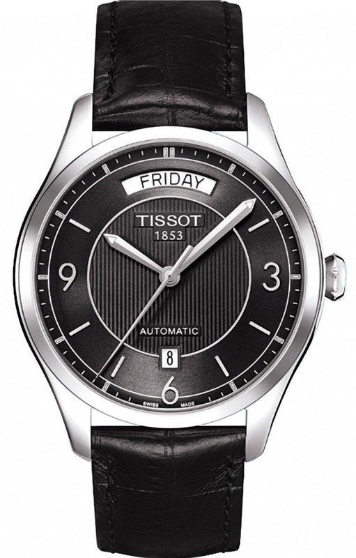 Tissot T One Automatic Black Dial Black Leather Strap Watch For Men - T038.430.16.057.00 Authentic Buy Shop Now