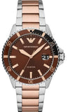 Emporio Armani Diver Quartz Brown Dial Two Tone Steel Strap Watch For Men - AR11340 Authentic Buy Shop Now