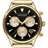 Movado Heritage Calendoplan Chronograph Black Dial Gold Mesh Strap Watch for Men - 3650098 Authentic Buy Shop Now