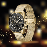 Hugo Boss Admiral Chronograph Black Dial Gold Mesh Bracelet Watch for Men - 1513906 Authentic Buy Shop Now