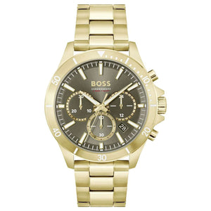 Hugo Boss Troper Chronograph Green Dial Gold Steel Strap Watch For Men - 1514059 Authentic Buy Shop Now