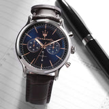Maserati Epoca Chronograph Blue Dial Brown Leather Strap Watch For Men - R8871618014 Authentic Buy Shop Now