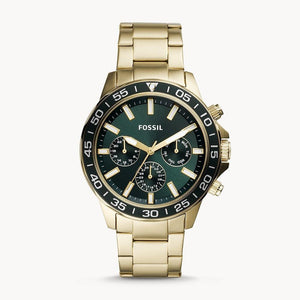 Fossil Bannon Multifunction Chronograph Green Dial Gold Steel Strap Watch for Men - BQ2493 Authentic Buy Shop Now