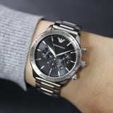 Emporio Armani Mario Chronograph Black Dial Silver Steel Strap Watch For Men - AR11241 Authentic Buy Shop Now