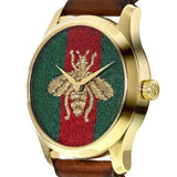 Gucci G Timeless Quartz Green & Red Dial Brown Leather Strap Watch For Men - YA126451 Authentic Buy Shop Now