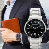 Emporio Armani Renato Quartz Black Dial Silver Steel Strap Watch For Men - AR11181 Authentic Buy Shop Now