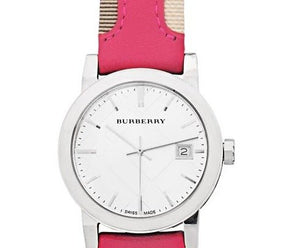 Burberry The City White Dial Haymarket Pink Leather Strap Watch for Women - BU9149 Authentic Buy Shop Now