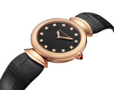 Bvlgari Divas Dream Quartz Diamonds Black Dial Black Leather Strap Watch for Women - DREAM102841 Authentic Buy Shop Now