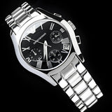 Emporio Armani Velente Chronograph Black Dial Silver Steel Strap Watch For Women - AR0674 Authentic Buy Shop Now