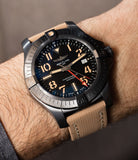 Breitling Avenger Automatic GMT 45 Black Dial Brown Nylon Strap Watch for Men - V32395101B1X1 Authentic Buy Shop Now
